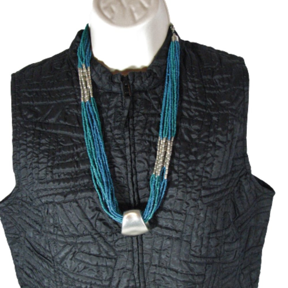 Blue Faux Silver Bead Necklace Women Southwest Western Costume